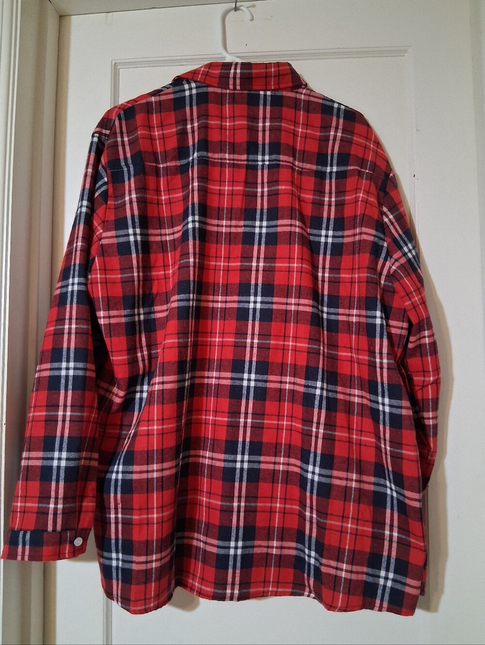 2XL Men's Flannel Button Down Shirt Red Blue Plaid Long Sleeve Pocket Sangtree - Picture 5 of 10